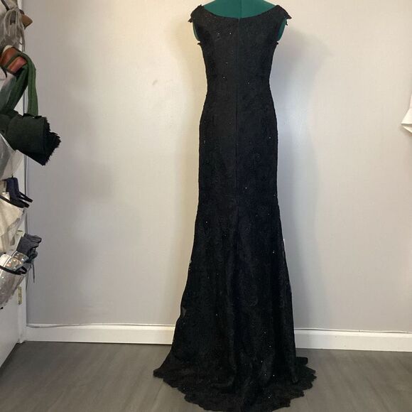 Mon Cheri Black Sparkle Evening Gown Prom Dress Mermaid Skirt with Train Size 4 - Picture 10 of 16